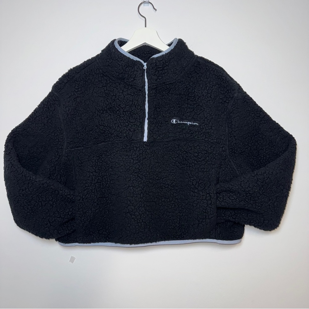 Champion Women’s Black Sherpa Fleece‎ Quarter Zip Pullover Sweater Size XL - Picture 2 of 10